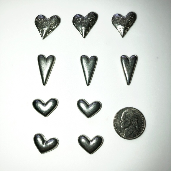 🎉HP🎉 PEWTER POCKET HEARTS CHARMS TOKENS, Heart Charm Token Textured Set of 10! - Picture 4 of 5